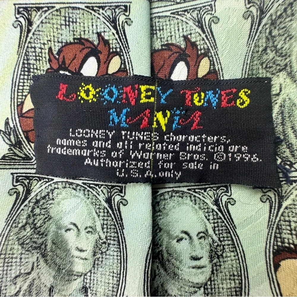 Looney Toons Tazmanian Devil Taz Dollar Bill Vintage Collectible Tie